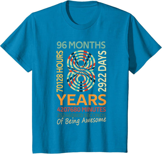 8th Birthday 8 Years Old Vintage Retro 96 Months