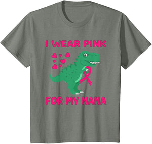 I wear Pink for My Nana Breast Cancer Trex Dino Kids Toddler