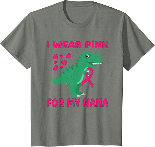 I wear Pink for My Nana Breast Cancer Trex Dino Kids Toddler