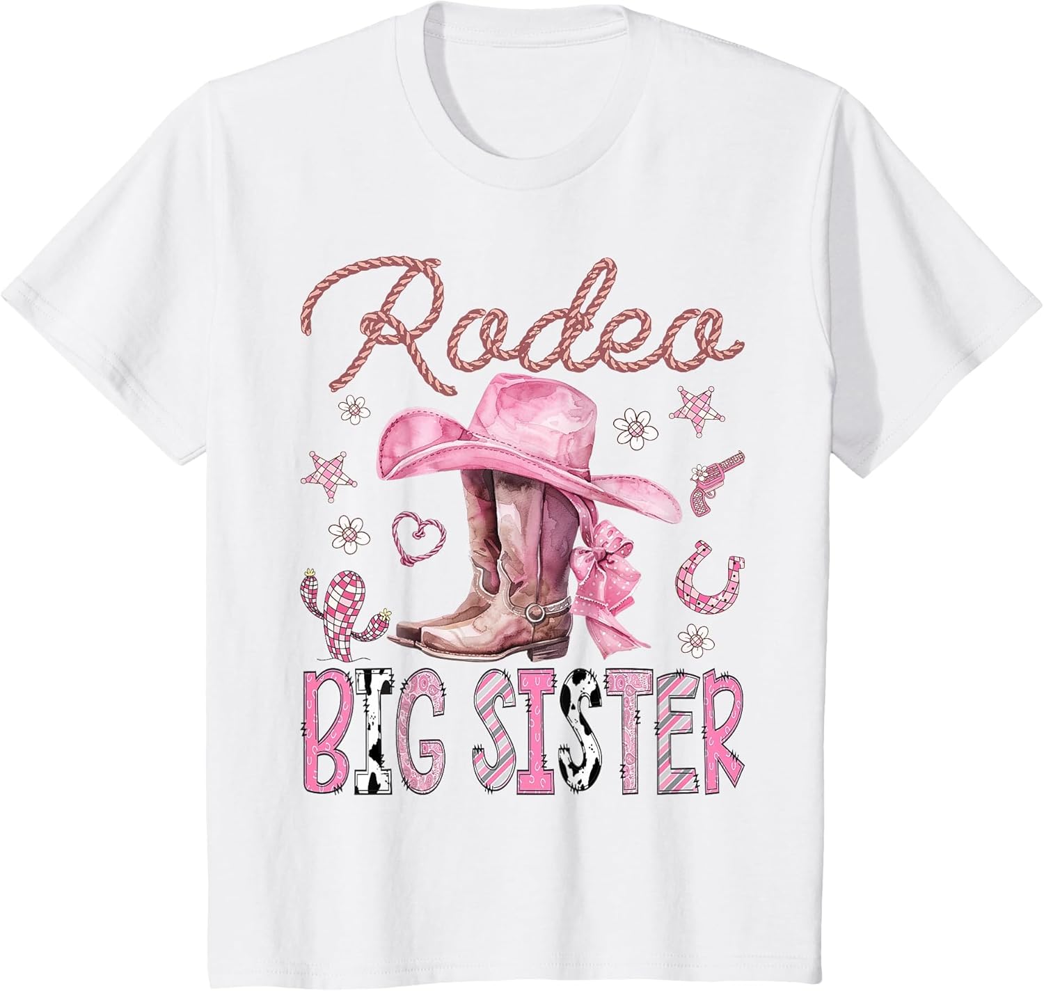 Rodeo Big Sister Pink Cowgirl Coquette Boots Birthday Girl