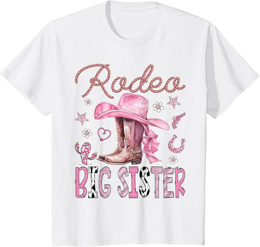 Rodeo Big Sister Pink Cowgirl Coquette Boots Birthday Girl