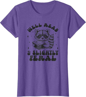 Well Read & Slightly Feral, Raccoon Book Lover Graphic Funny