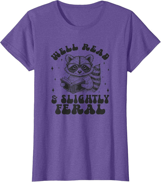 Well Read & Slightly Feral, Raccoon Book Lover Graphic Funny