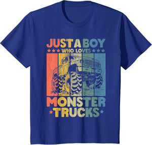Just A Boy Who Loves Monster Trucks Retro Men Monster Truck