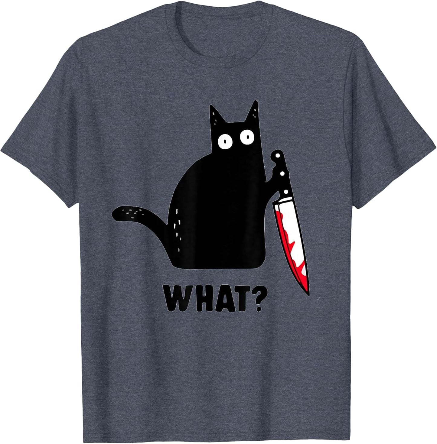 Cat What? Funny Black Cat Shirt, Murderous Cat with Knife
