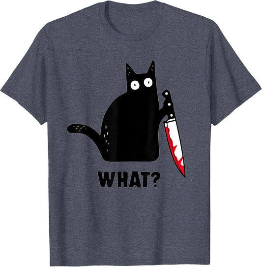 Cat What? Funny Black Cat Shirt, Murderous Cat with Knife