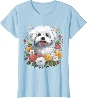 Maltese Mom Floral Dog Lover Vintage Flowers Cute