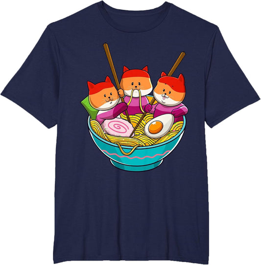 LGBTQ Rainbow Lesbian Pride Flag Cats in Ramen Anime Ally