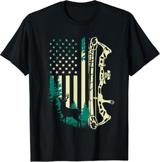 Patriotic Bowhunting USA Flag Bow Archery Deer Hunting Wild