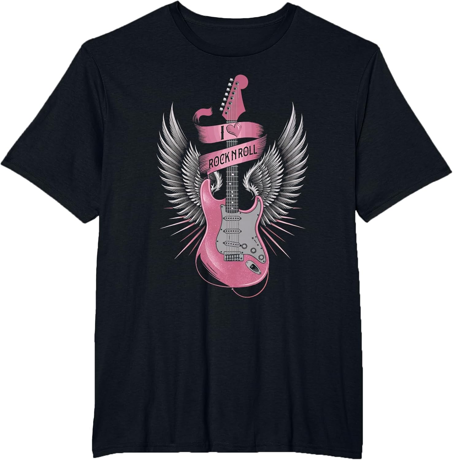 I Love Rock and Roll Pink Guitar Angel Wings Vintage