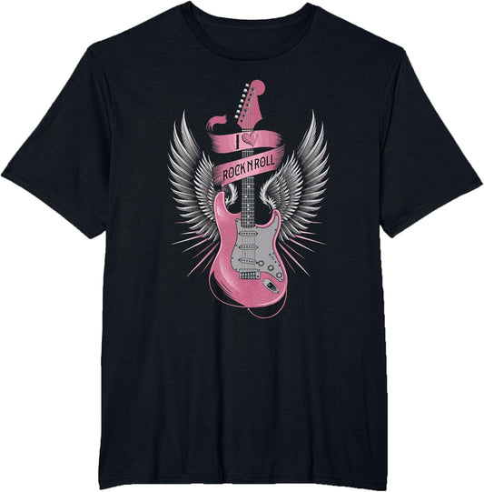 I Love Rock and Roll Pink Guitar Angel Wings Vintage