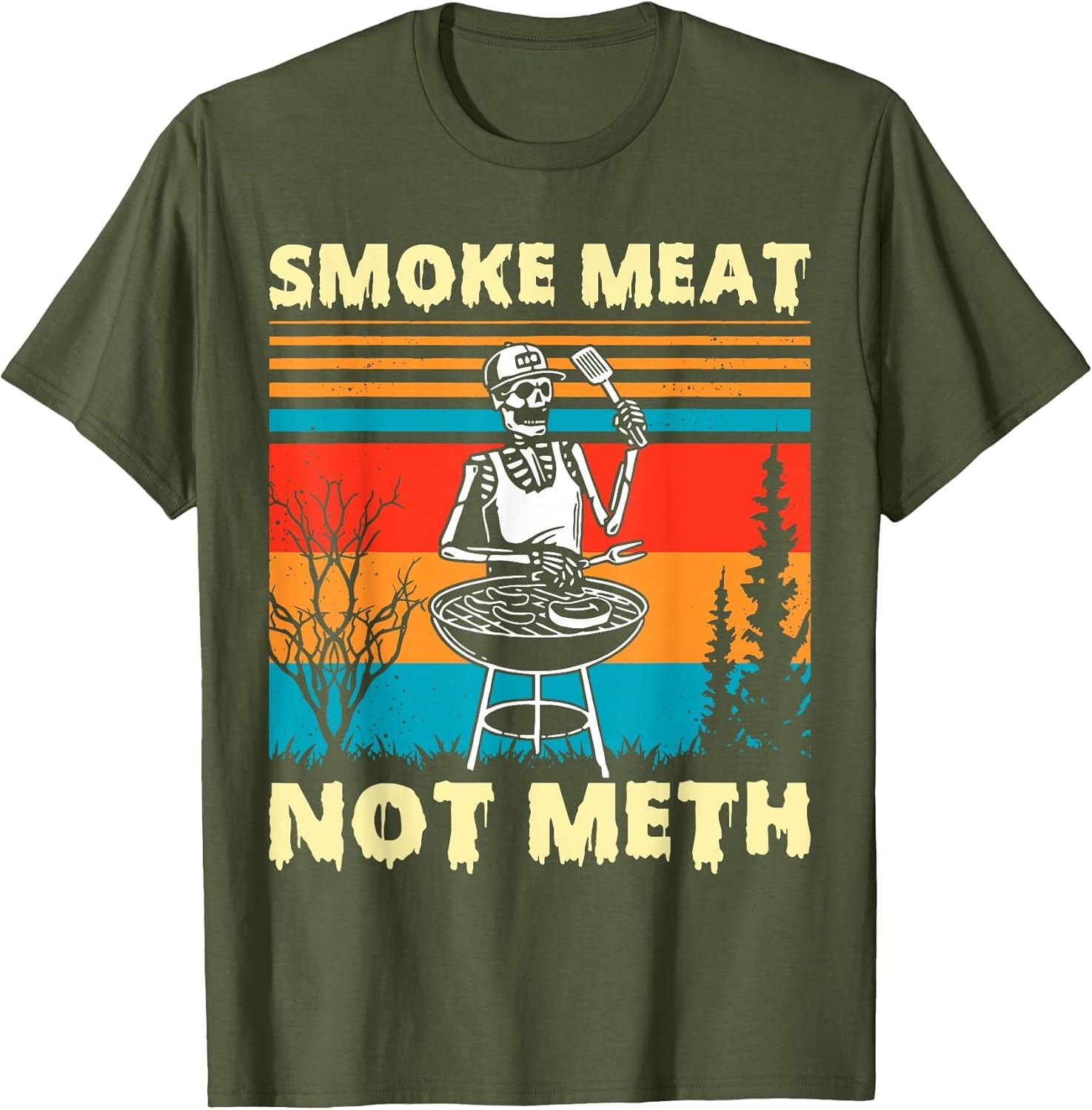 Vintage Smoke Meat Not Meth Skeleton Funny Barbecue Grilling