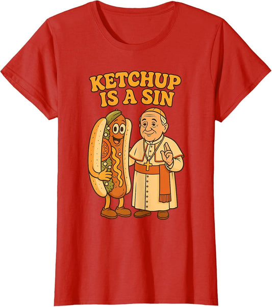 Da Pope Ketchup is a Sin Funny Chicago Hot Dog Design