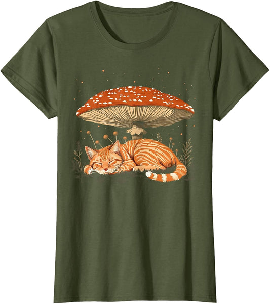 Cute Orange Cat Tabby Cat Cottagecore Aesthetic Mushroom