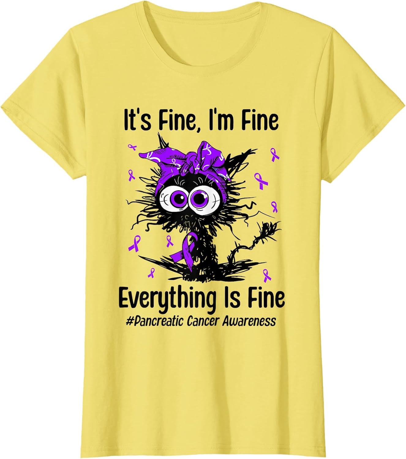 Motivational Pancreatic Cancer Awareness Cat Ribbon Purple