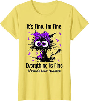 Motivational Pancreatic Cancer Awareness Cat Ribbon Purple