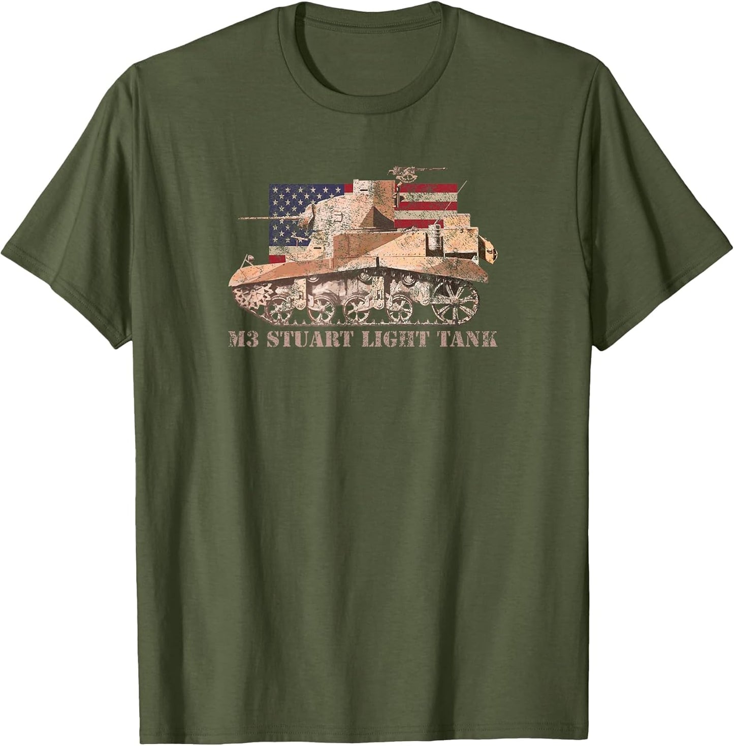 M3 Stuart Light Tank WW2 Gift US Flag Distressed