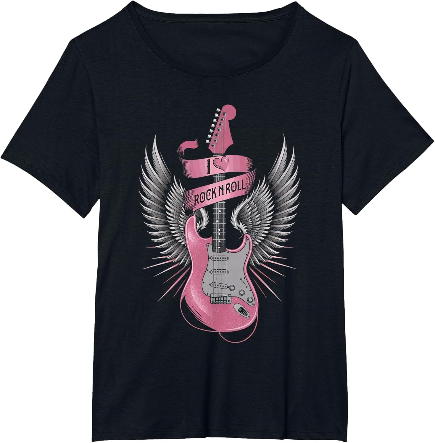 I Love Rock and Roll Pink Guitar Angel Wings Vintage