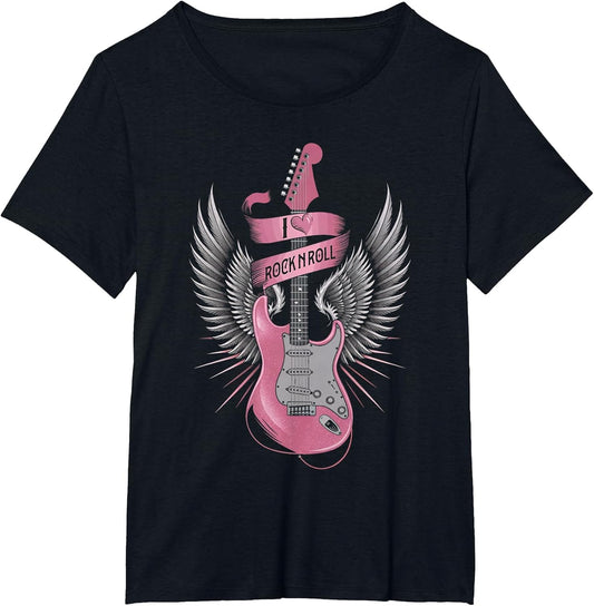 I Love Rock and Roll Pink Guitar Angel Wings Vintage