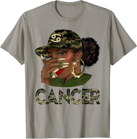 Cancer Queen Black Girl With Cap Camo Afro Woman Zodiac