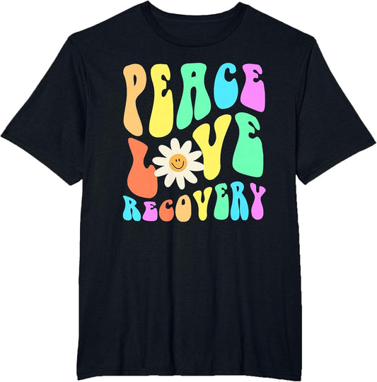 Groovy Peace Love Recovery Celebrate Sober I'm Clean AA NA , Men's Big and Tall, Black, 6X Tall