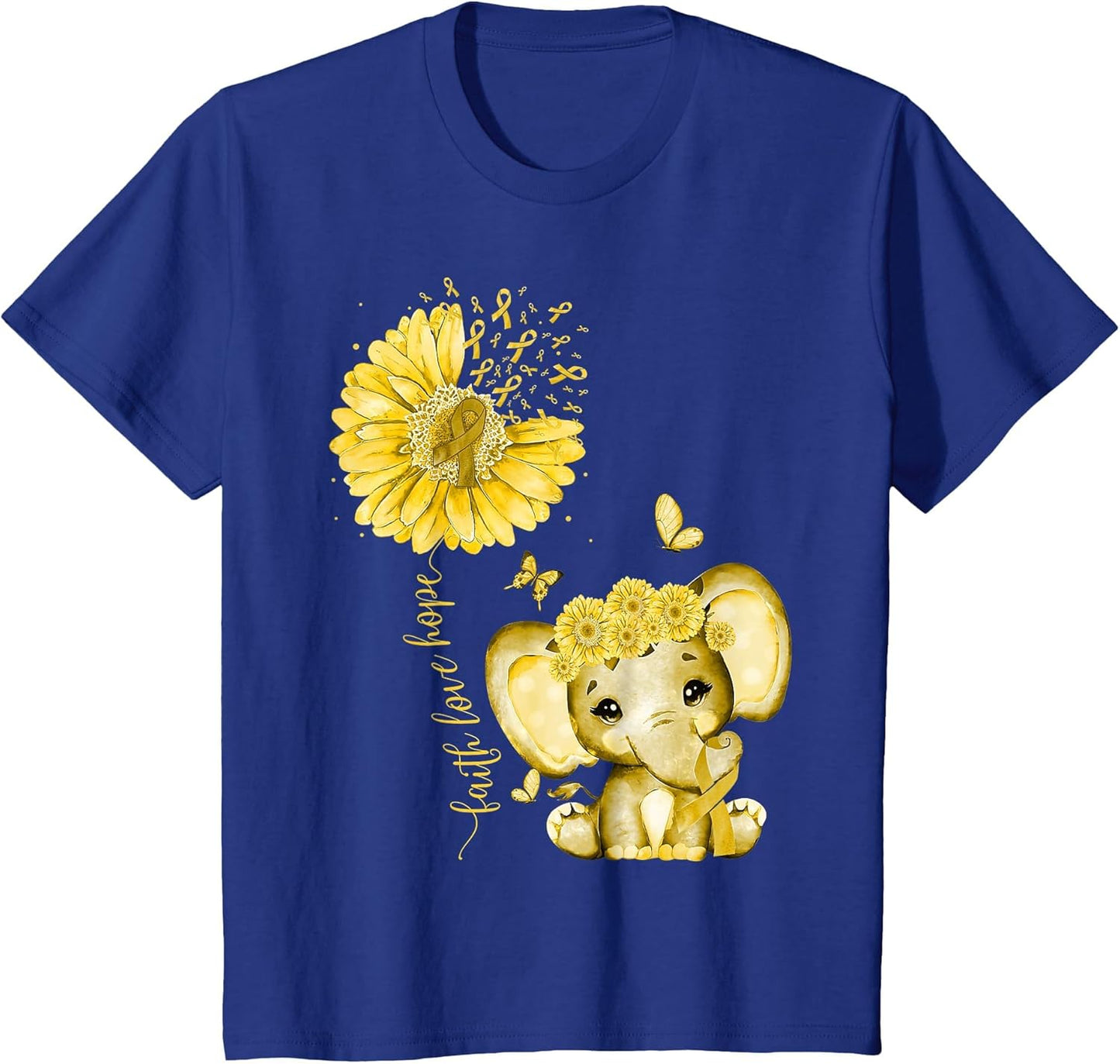Childhood Cancer Cute Elephant with Sunflower Gold Ribbon