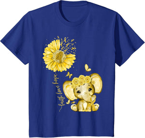 Childhood Cancer Cute Elephant with Sunflower Gold Ribbon