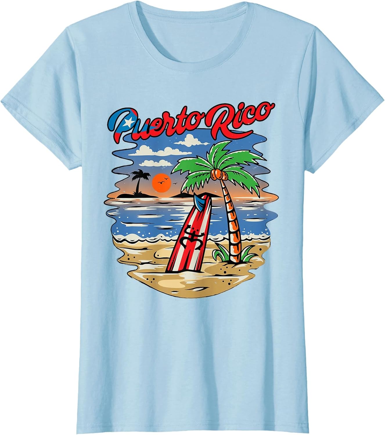 Puerto Rico Beach Puerto Rican Flag Retro Vintage 70s Sunset