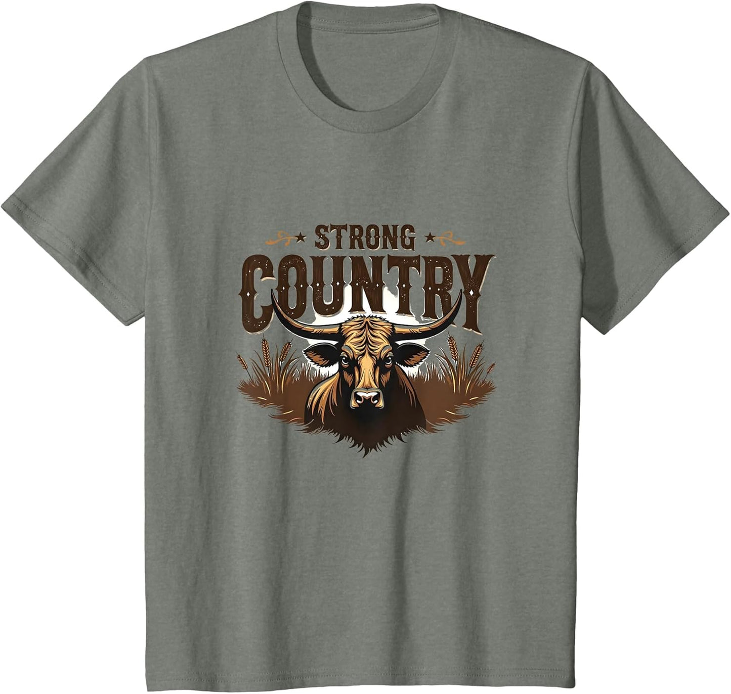 Country Strong Western Cowboy Longhorn Bull Graphic , Youth, Olive Heather, 3T