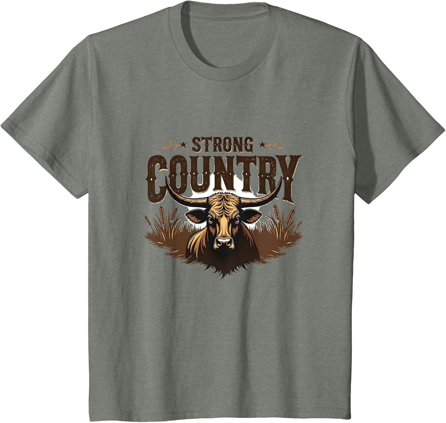 Country Strong Western Cowboy Longhorn Bull Graphic , Youth, Olive Heather, 3T