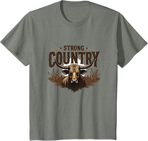 Country Strong Western Cowboy Longhorn Bull Graphic , Youth, Olive Heather, 3T