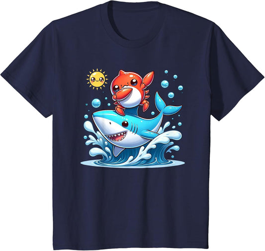 Dabbing Crab Surfing Shark Riding Ocean Wave Sun Cute Beach