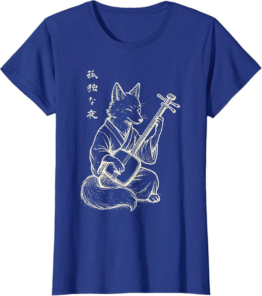 Minimalist Harajuku Kitsune Shamisen Japanese Fox