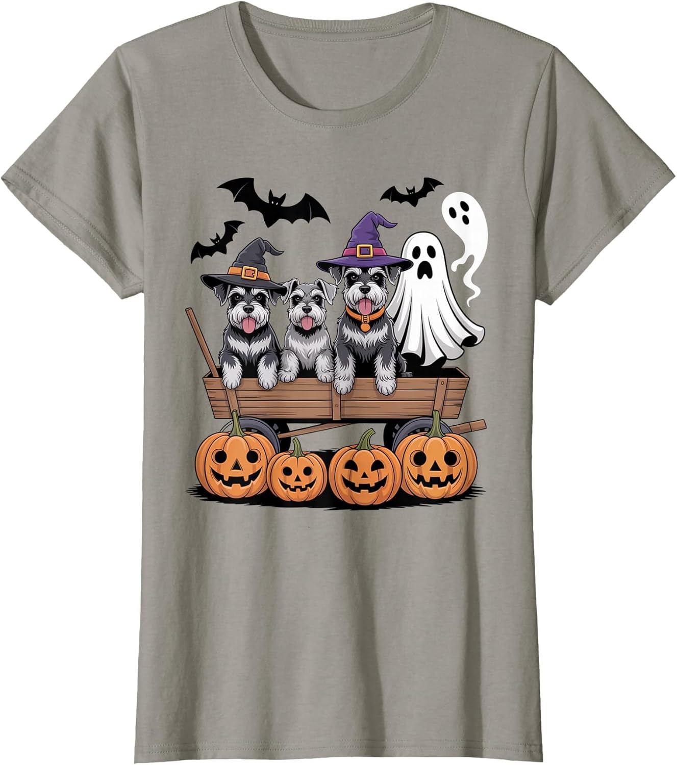 Schnauzer Halloween Wagon Ghost Witch Hats Bats Pumpkins