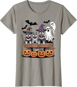 Schnauzer Halloween Wagon Ghost Witch Hats Bats Pumpkins