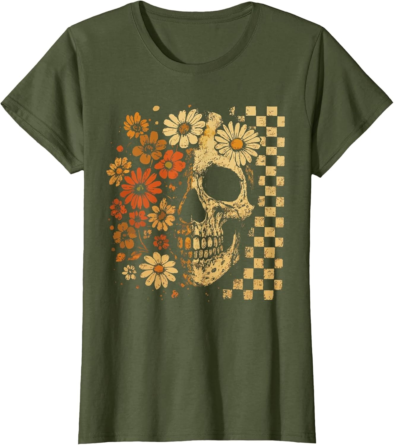Floral Skull Grunge Retro Aesthetic Design