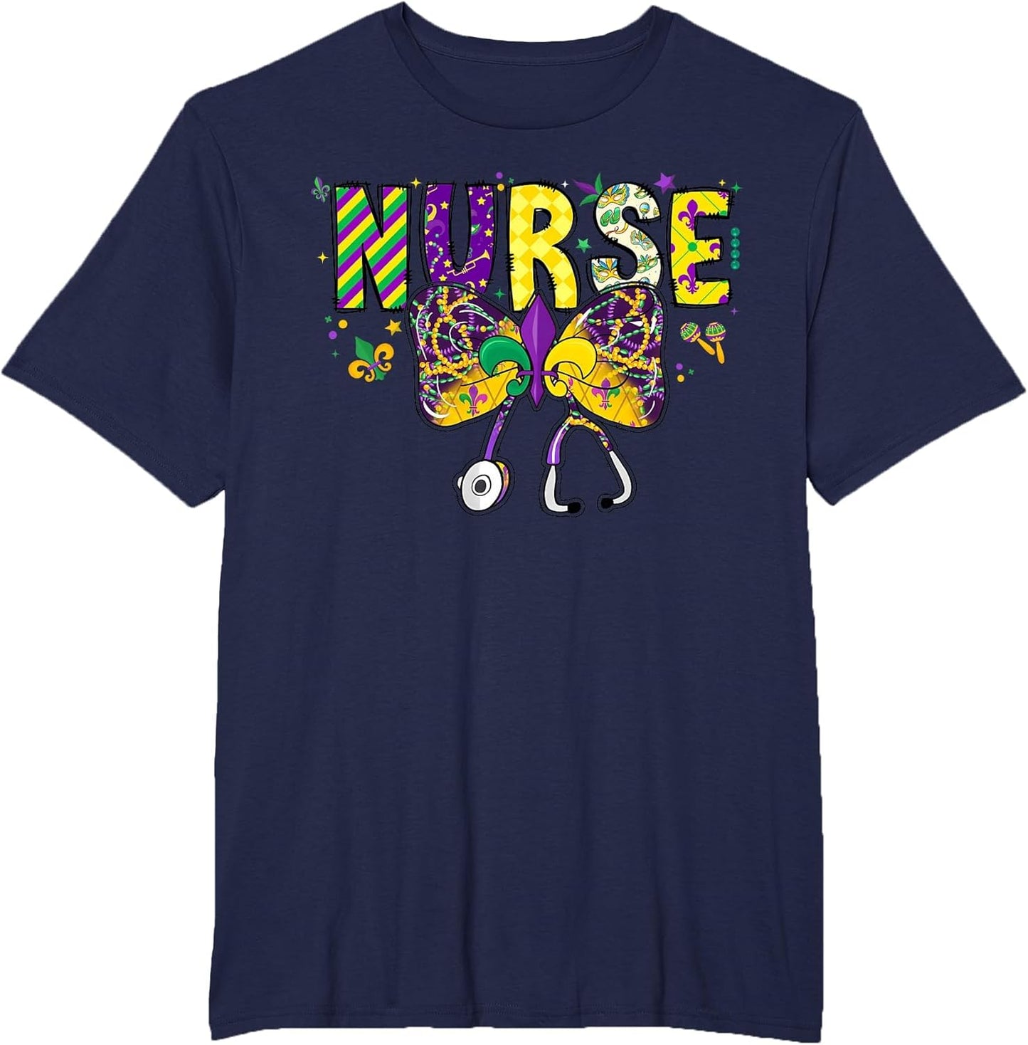 Nurse Mardi Gras Coquette Bow Stethoscope Girls Women , Men's Big and Tall, Navy Blue, 4X Tall