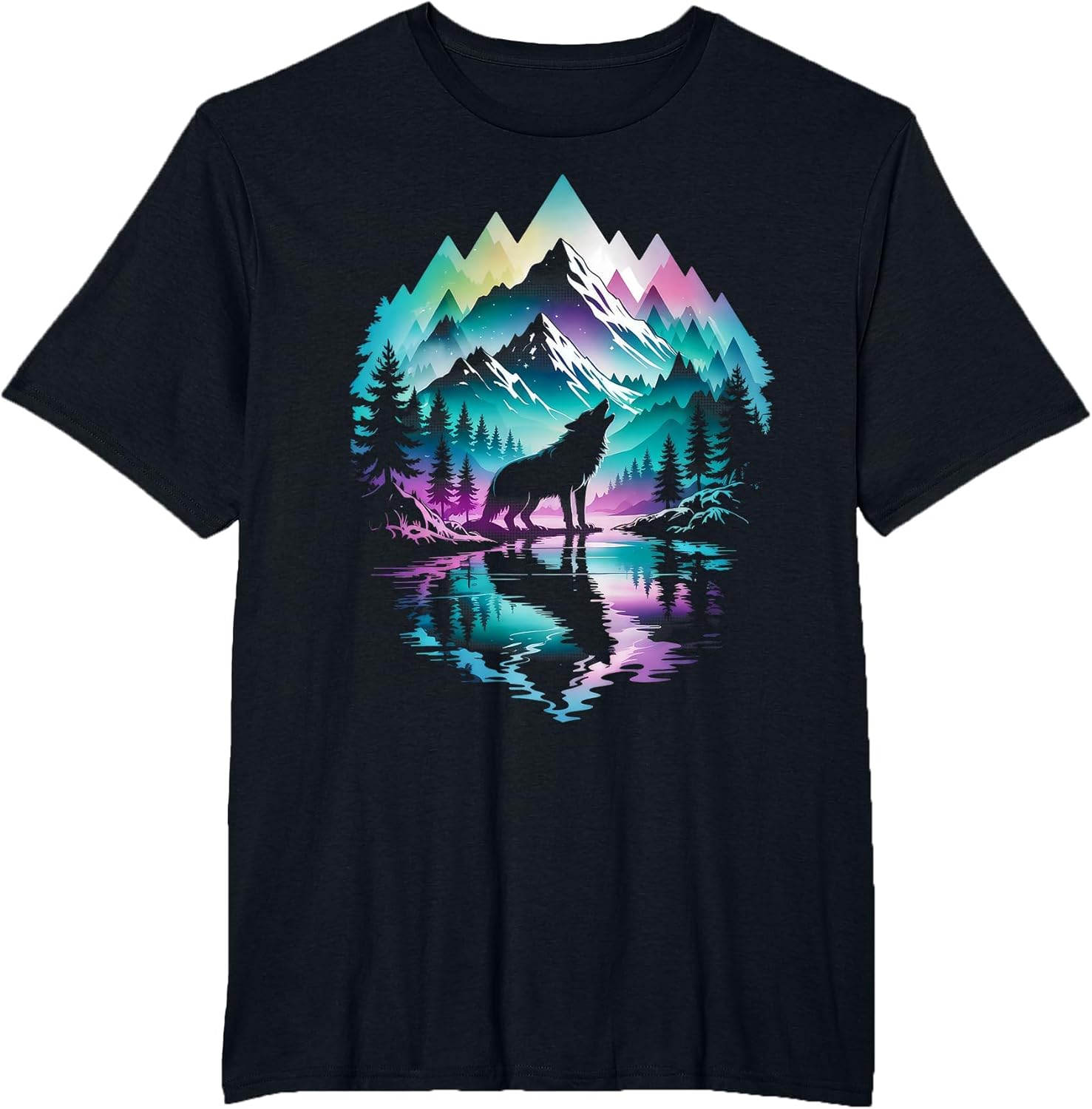 Wolf Forest Moon Vintage Cosmic Howling Wolf Lover Graphic
