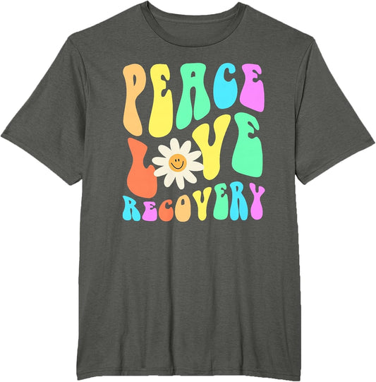 Groovy Peace Love Recovery Celebrate Sober I'm Clean AA NA , Men's Big and Tall, Asphalt Grey, 3X Tall
