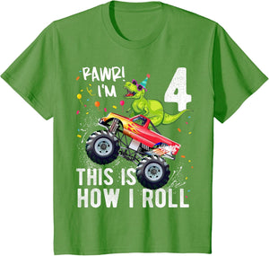 Kids T Rex Dinosaur Monster Truck 4th Birthday Boys and Girls
