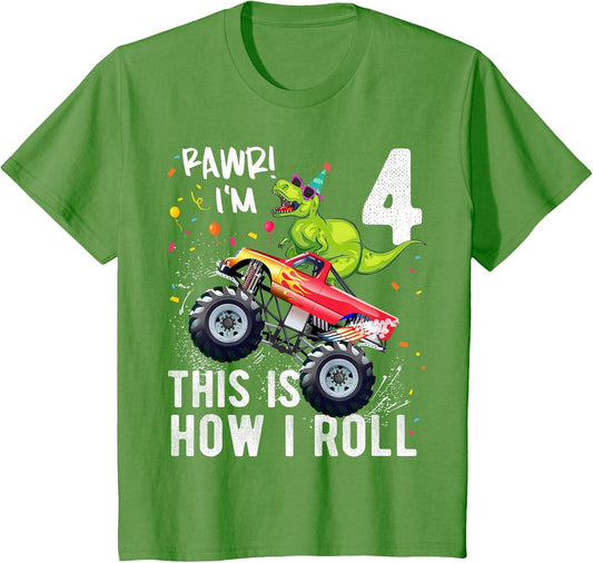 Kids T Rex Dinosaur Monster Truck 4th Birthday Boys and Girls