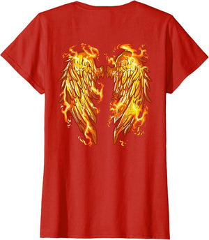 Flaming Angel Wings On Back Fire Feathers
