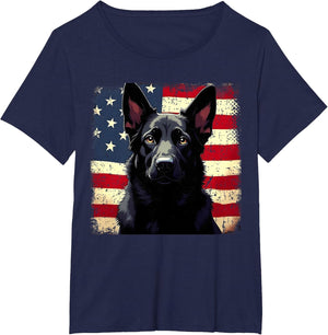 Patriotic Black German Shepherd USA American Flag Dog Lover