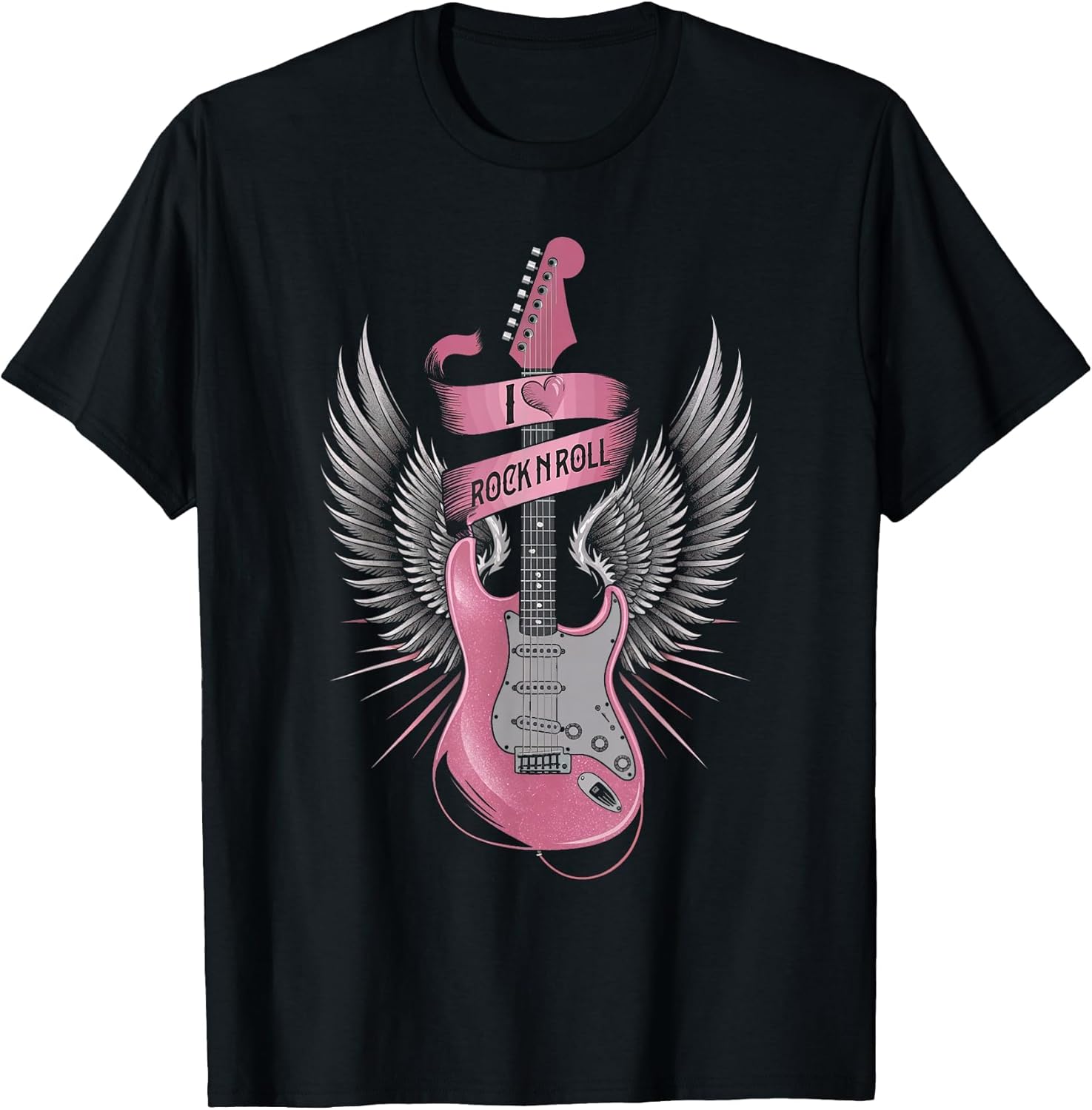 I Love Rock and Roll Pink Guitar Angel Wings Vintage