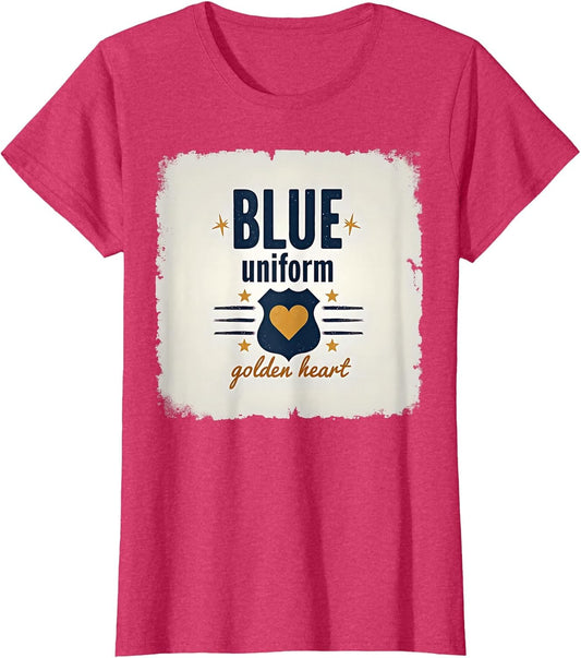 Blue Uniform Golden Heart Police Tribute Design