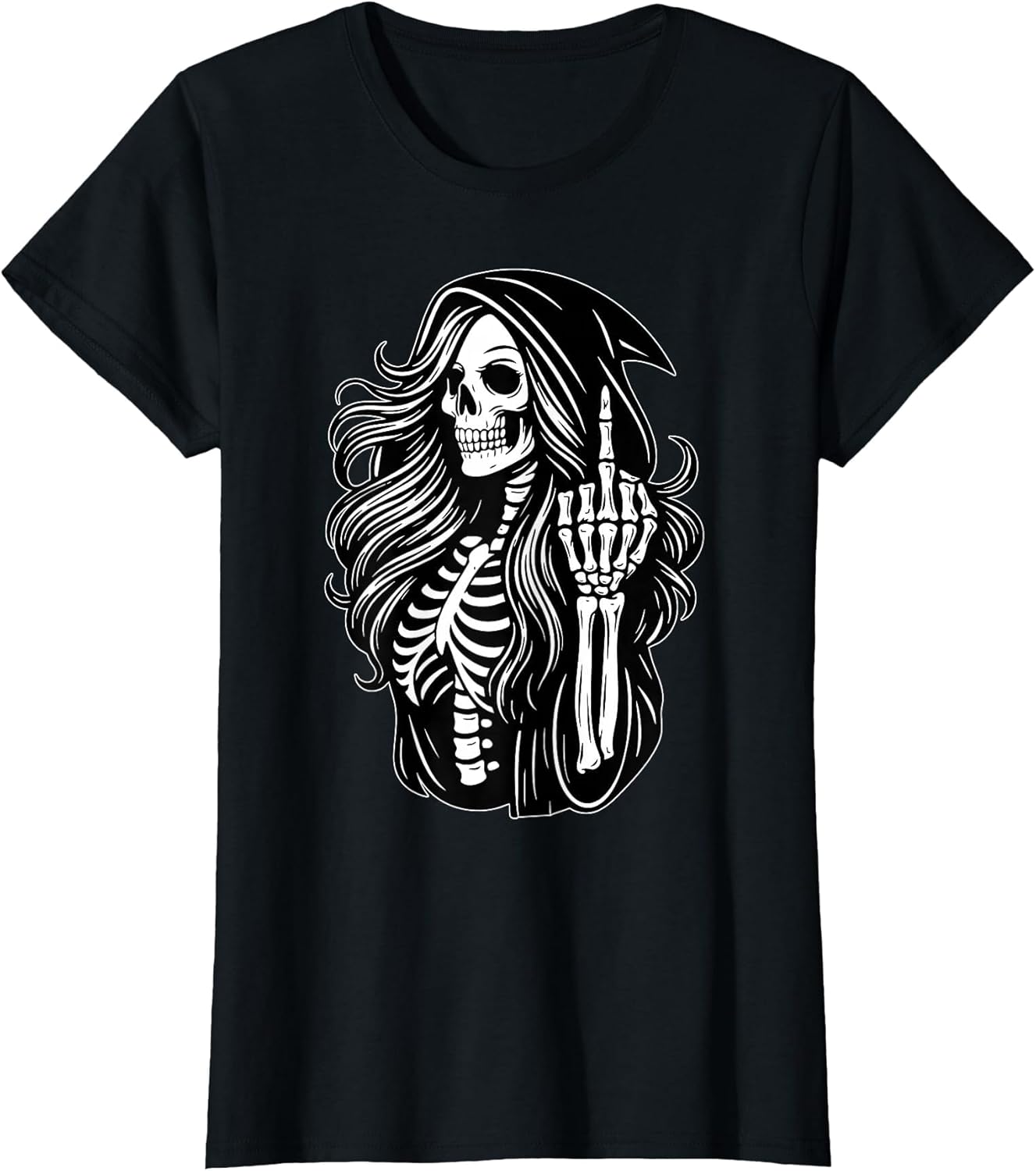 Funny Female Grim Reaper Skeleton Middle Finger Halloween