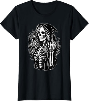 Funny Female Grim Reaper Skeleton Middle Finger Halloween
