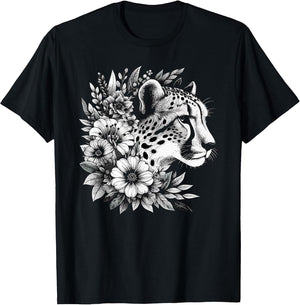 Cheetah Face Animal Print Big Cat Wildlife Flowers Design