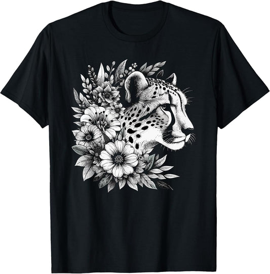 Cheetah Face Animal Print Big Cat Wildlife Flowers Design