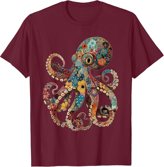 Octopus Floral Vintage Flowers Squid Kraken Scuba Diving